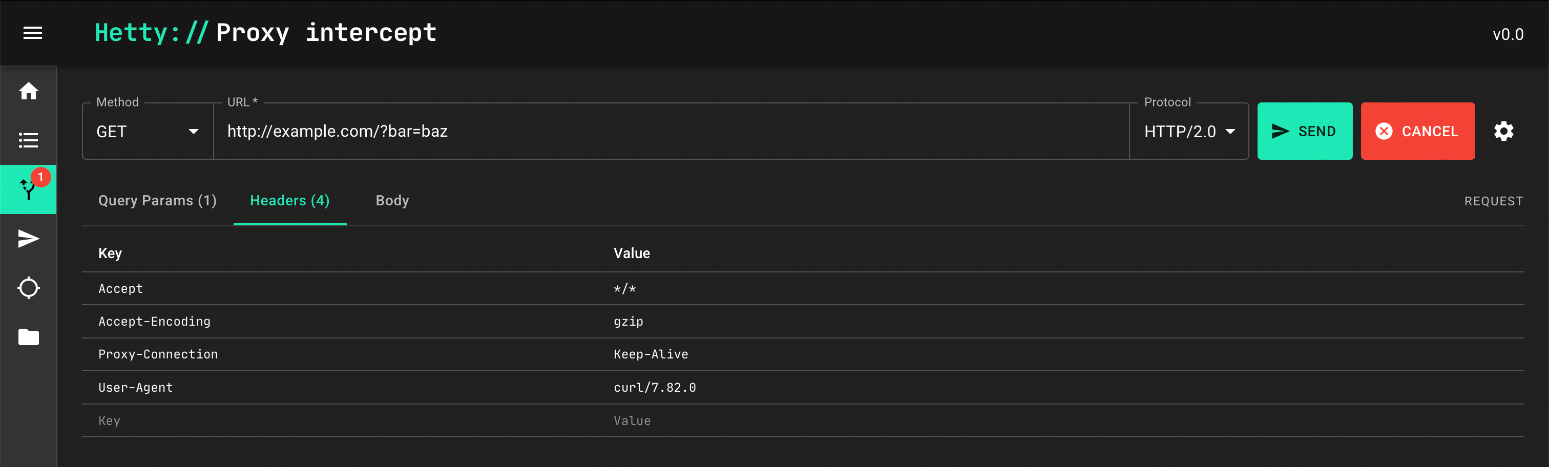 Edit intercepted request (screenshot)