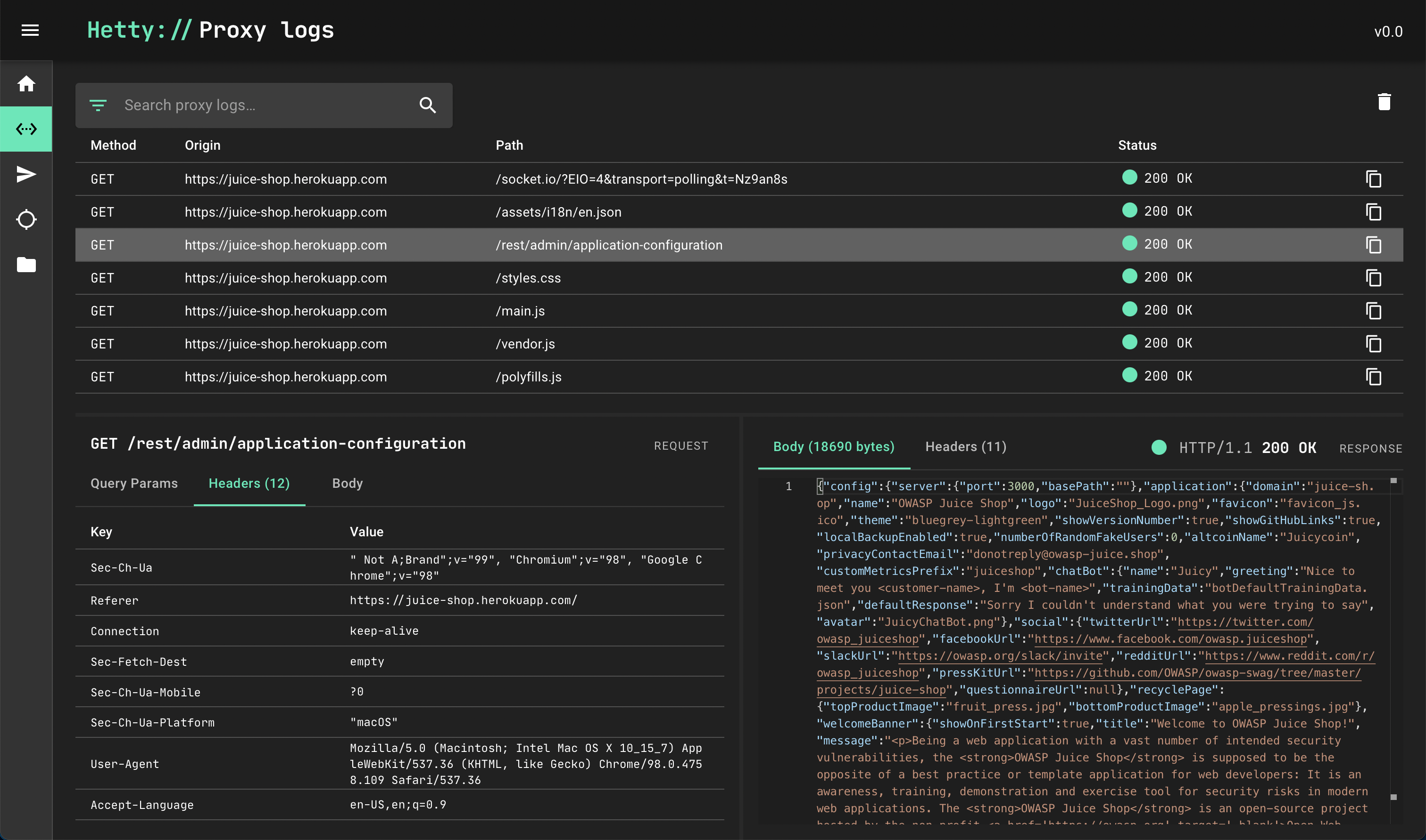 List proxy logs (screenshot)