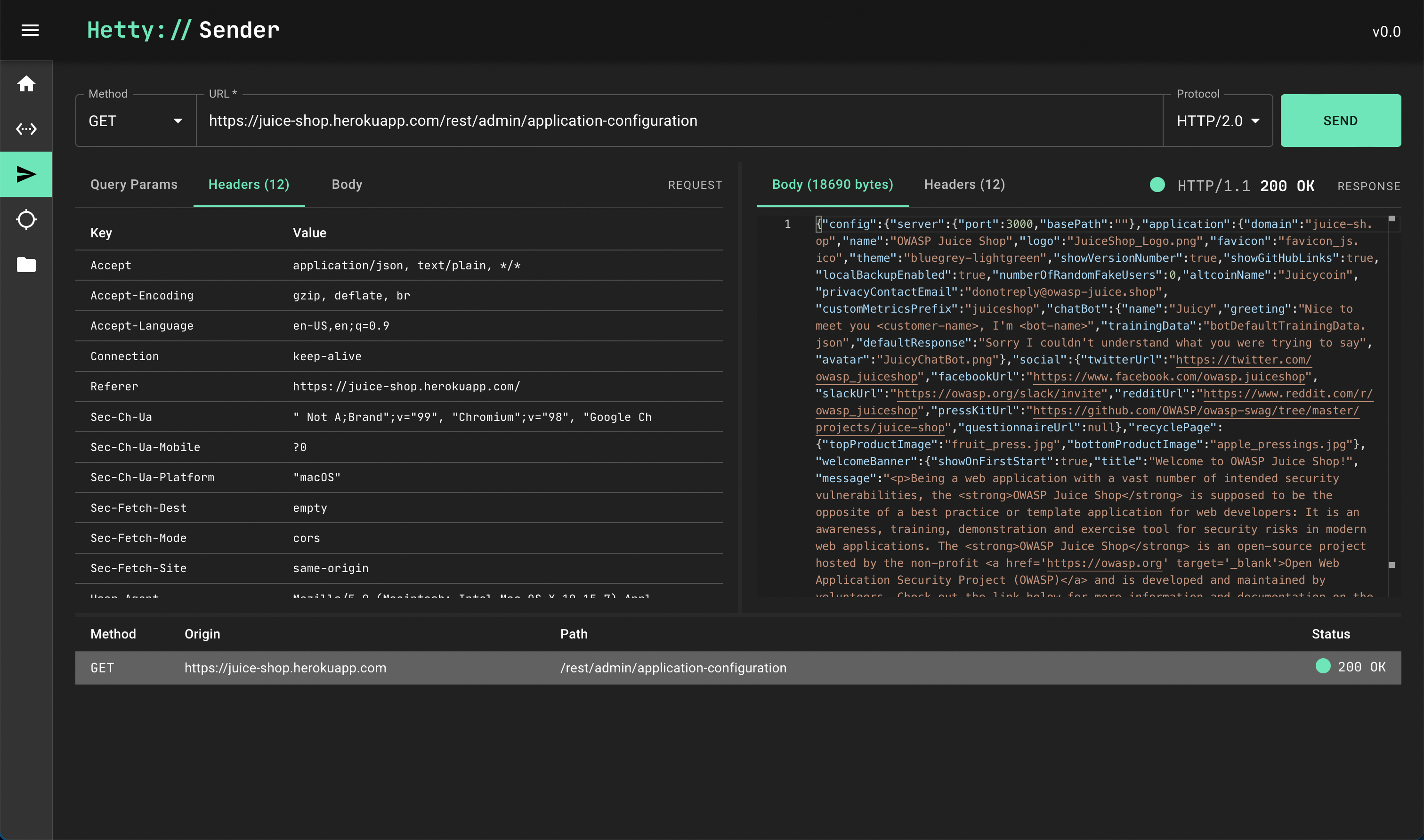 Sender module (screenshot)